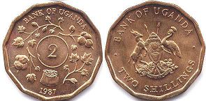 монета Уганда 2 шиллинга 1987