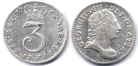 монета Великобритания 3 пенса 1762