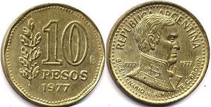 монета Аргентина 10 песо 1977