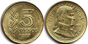 монета Аргентина 5 песо 1977