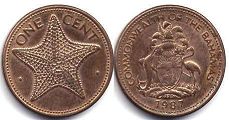 монета Багамы 1 цент 1987