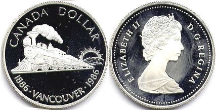 монета Канада 1 доллар 1986