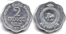 монета Цейлон 2 цента 1971