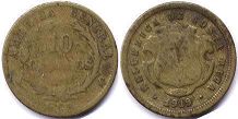 монета Коста-Рика 10 сентаво 1919