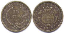 монета Коста Рика 10 сентимо 1920