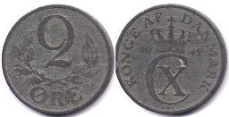 монета Дания 2 эре 1942