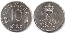 монета Дания 10 эре 1987