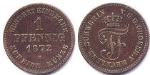 монета Мекленбург-Шверин 1 пфенниг 1872
