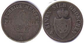монета Липпе-Детмольд 3 пфеннига 1847