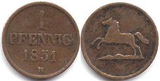монета Брауншвейг-Вольфенбюттель 1 пфенниг 1851