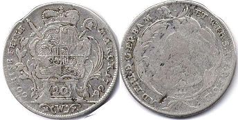 монета Бамберг 20 крейцеров 1766