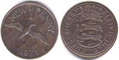 монета Гернси 1 новый пенни 1971