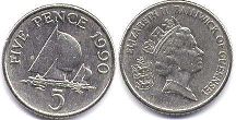 монета Гернси 5 пенсов 1990