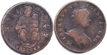 монета Венгрия полтура (1,5 крейцера) 1763