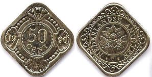 монета Нидерландские Антиллы 50 центов 1990