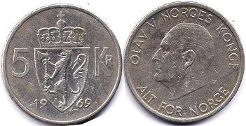 монета Норвегия 5 крон 1969