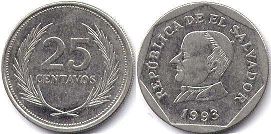 монета Сальвадор 25 сентаво 1993