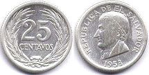 монета Сальвадор 25 сентаво 1953