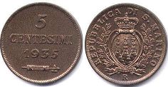 монета Сан-Марино 5 чентезими 1935
