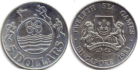 монета Сингапур 5 долларов 1983