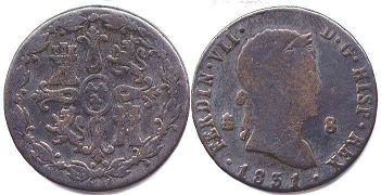 монета Испания 8 мараведи 1831