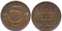 монета Швеция 5 эре 1972