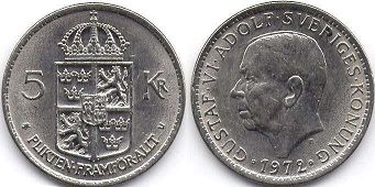 монета Швеция 5 крон 1972