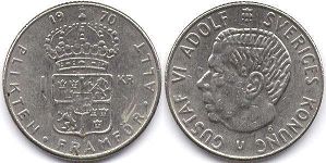монета Швеция 1 крона 1970