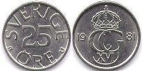 монета Швеция 25 эре 1981