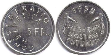 монета Швейцария 5 франков 1975