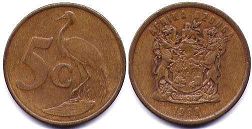 монета ЮАР 5 центов 1998 (1997, 1998, 1999, 2000)