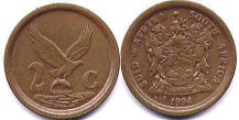 монета ЮАР 2 цента 1994 (1990, 1991, 1992, 1993, 1994, 1995)