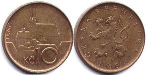 монета Чехия 10 крон 1998