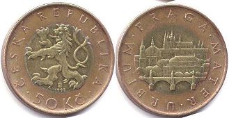 монета Чехия 50 крон 1993
