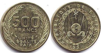 монета Джибути 500 франков 1991