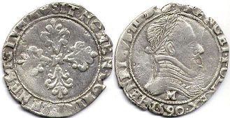 монета Франция 1/2 франка 1590
