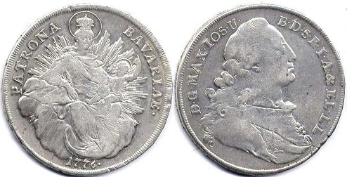 монета Бавария 1 талер 1776