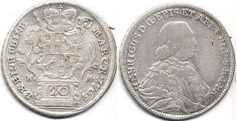 монета Фульда 20 крейцеров 1765