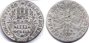 монета Гамбург 4 шиллинга 1728