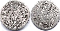монета Гамбург 2 шиллинга 1726