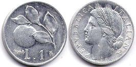 монета Италия 1 лира 1948
