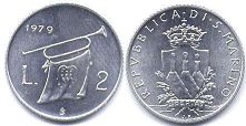 монета Сан-Марино 2 лиры 1979