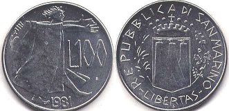 монета Сан-Марино 100 лир 1981