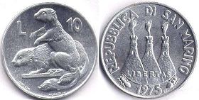 монета Сан-Марино 10 лир 1975