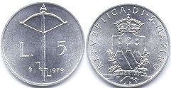 монета Сан-Марино 5 лир 1979