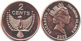 монета Соломоновы Oстрова 2 цента 2005