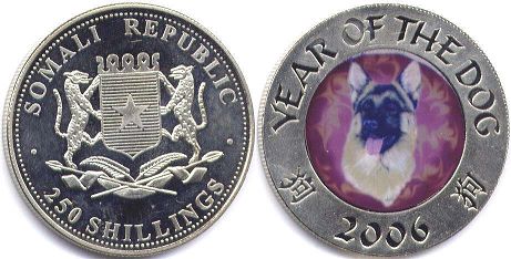монета Сомали 250 шиллингов 2006 dog