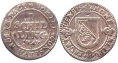 монета Цюрих 1 шиллинг 1747