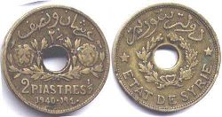 монета Сирия 2,5 пиастра 1940