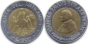 монета Ватикан 500 лир 1990